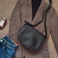 SADDLE BAG MIDI, cross body bag,  black soft grain leather