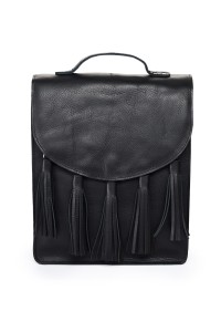  'SKYLARK FRINGE'  leather backpack in black colour